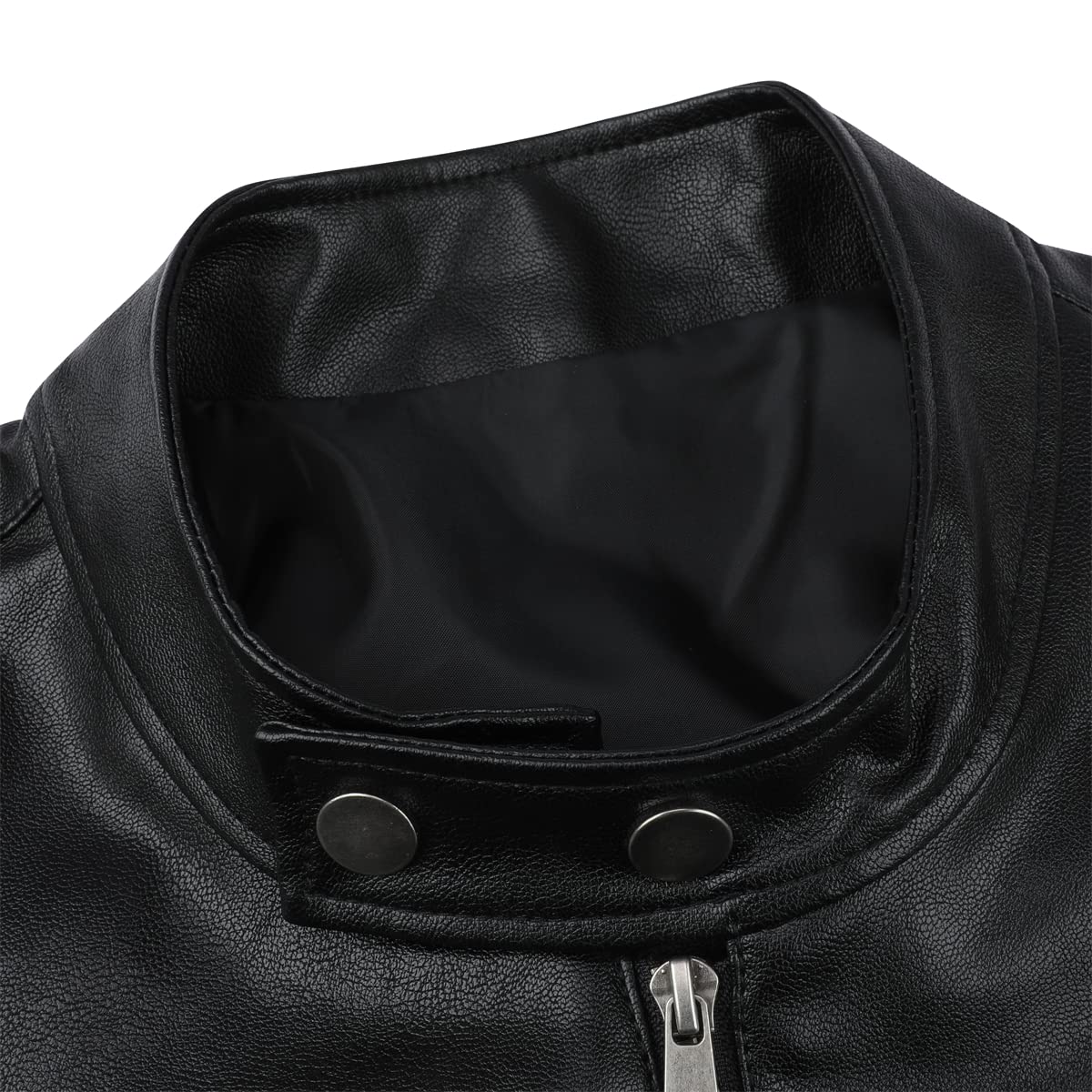Sliktaa - Chaqueta de piel sintética ecológica de invierno con un cuello alto, de entretiempo, tipo motero, piloto, cremallera, informal, cuero, fresco, clásico, Negro D, XXL