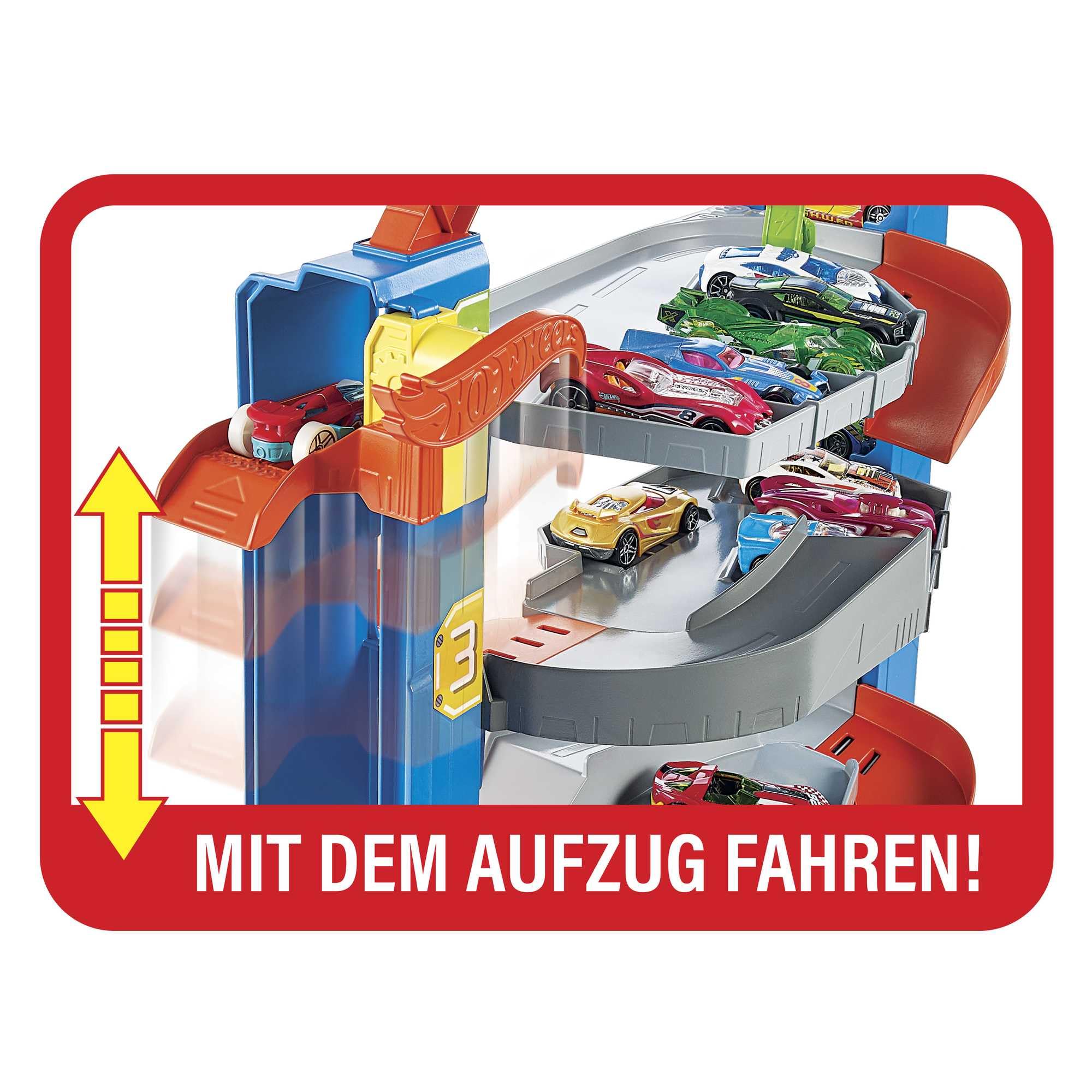 Hot Wheels GNL70 - Hot Wheels City Stunt Garage-Spielset, Geschenk für Kinder von 3 bis 8 Jahren, mit Aufzug zu den oberen Ebenen, lässt Sich mit Anderen Sets verbinden
