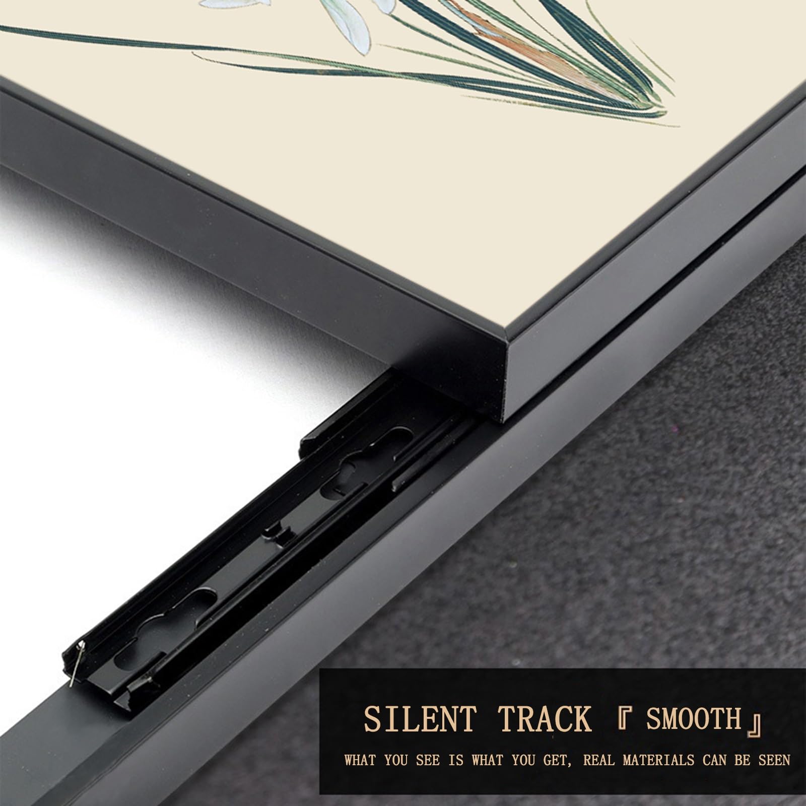 Specchio a figura intera scorrevole nascosto da 35*100 cm, specchio da toeletta invisibile, specchio da toeletta a parete chiudibile con fiore d'inchiostro, cornice in metallo nero(40*120cm(15.75x47.2