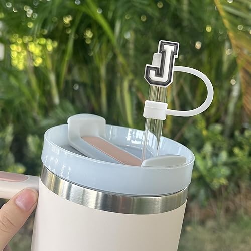 Vista 38 de Velaco 4 PCS Initial Letter Charm Accessories and Straw Cover Pack- Chains with Initial Letter for Stanley 20 30 40 oz Tumbler with Handle