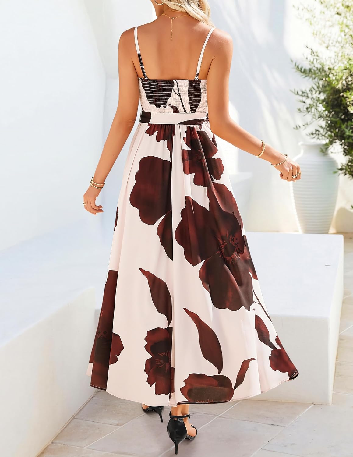 ZESICA Women's Summer Floral Maxi Dresses 2026 Sleeveless Spaghetti Straps A Line Flowy Wedding Guest Sundress with Belt - Image 3