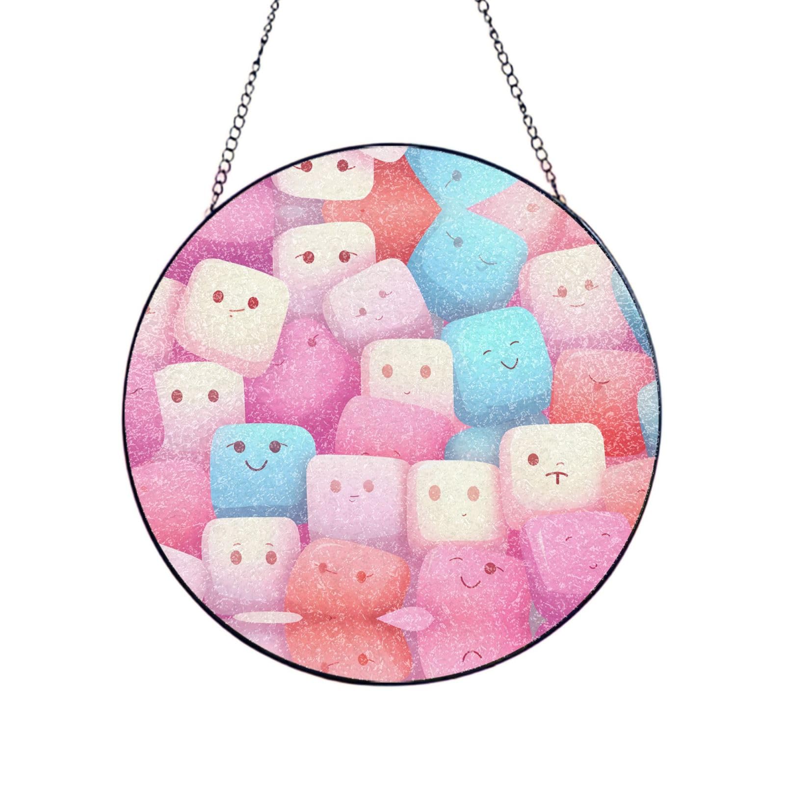 Phayah Marshmallow Cube Print Stained Glass Window Hanging Sun Catchers Decoration Mother'S Day Birthday Gifts For Home Garden Porch 8in（20cm）