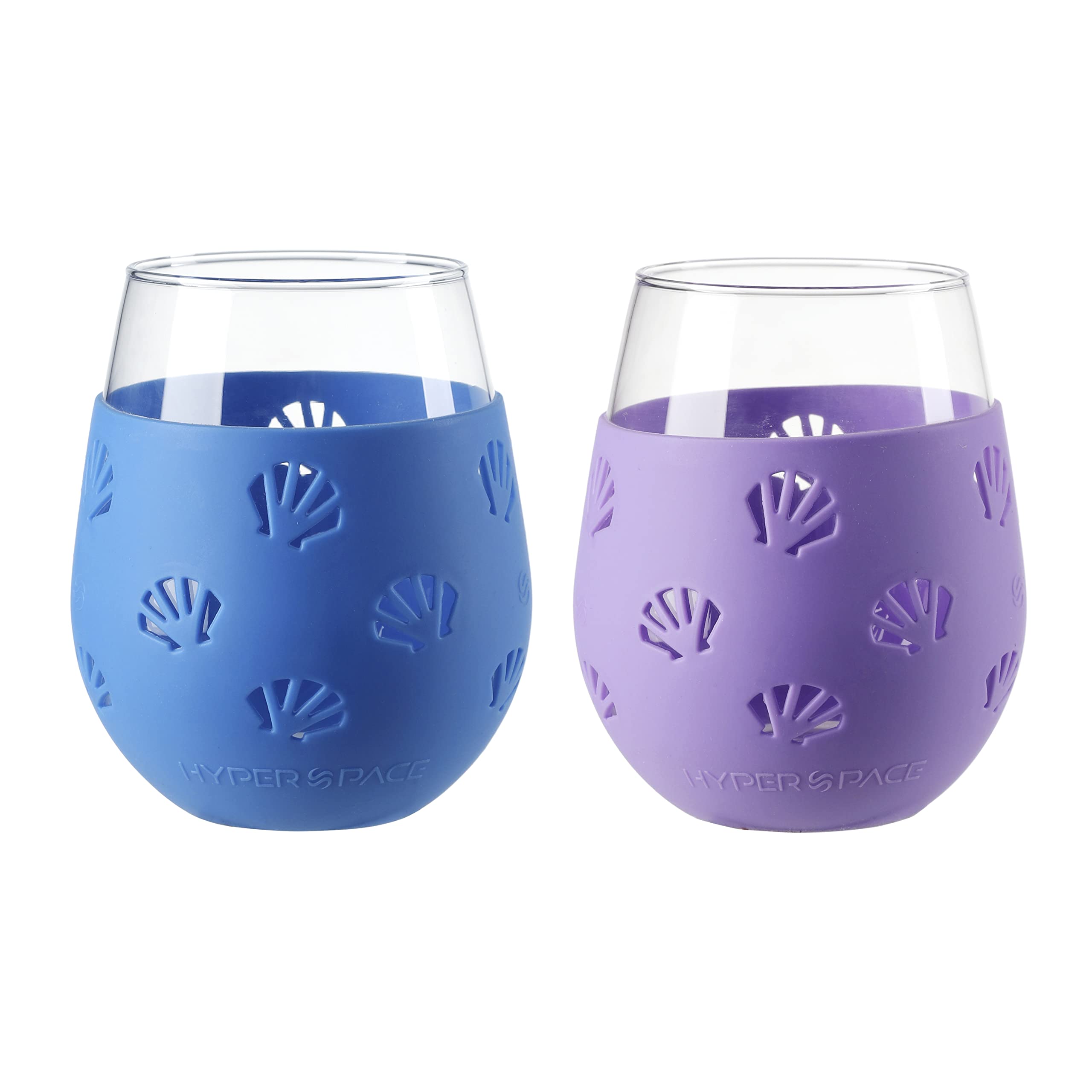 Hyperspace 20 OZ Stemless Wine Glass, Beverage Glass with Protective Silicone Sleeve (Blue & Purple Shell)