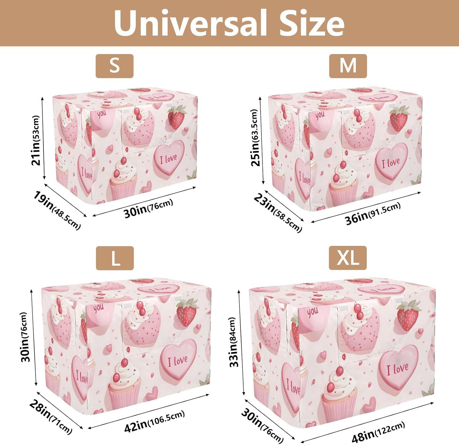 Cute Cakes Cupcakes Strawberries Dog Crate Cover Fixed Buckle at Bottom, Cage Cover for Indoor Pets, Large
