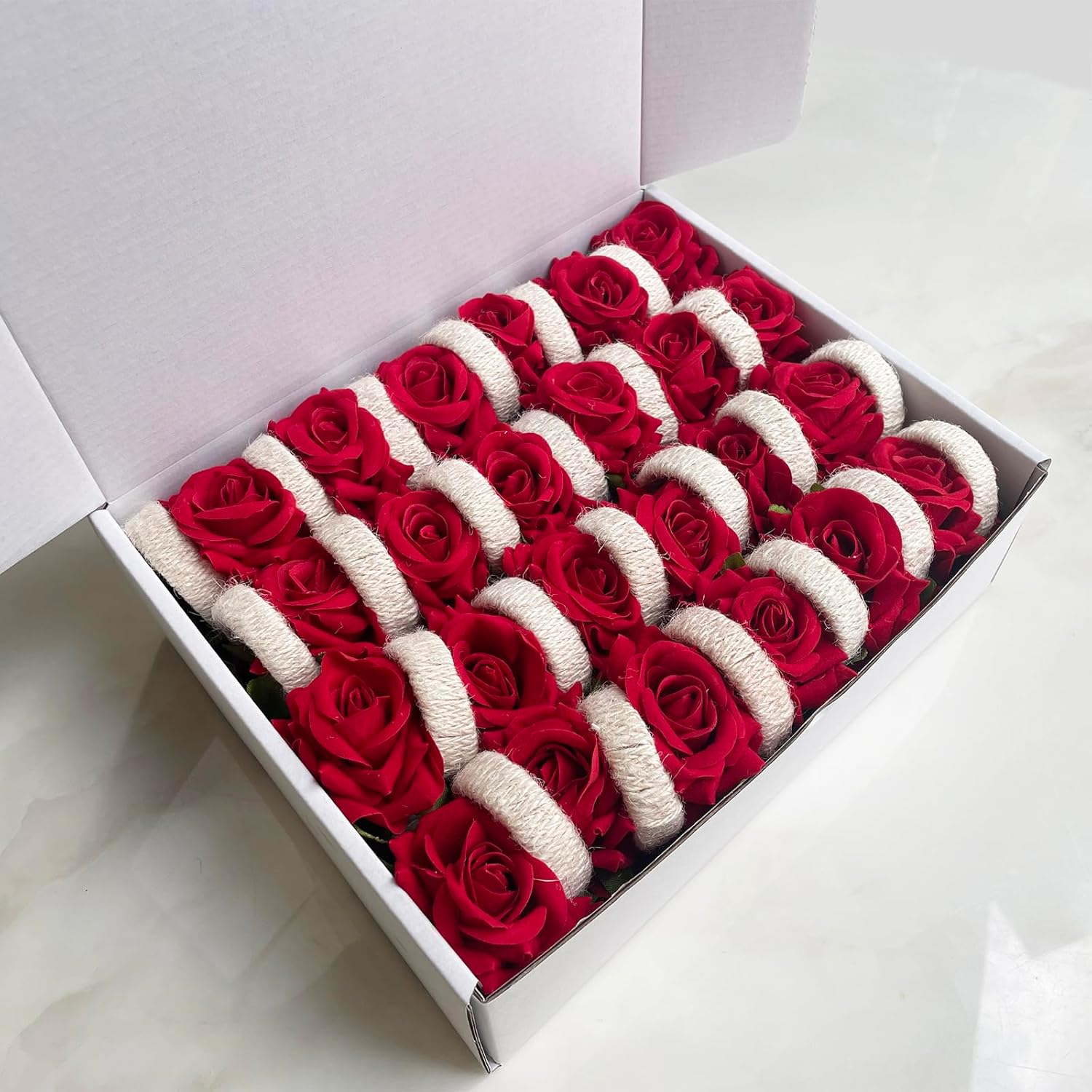 Napkin Rings,48 Pcs Artificial Rose Napkin Holders Flower Napkin Buckles for Wedding Baby Shower Valentine's Party Home Kitchen Dinner Table Decoration (Red, Standard Size)