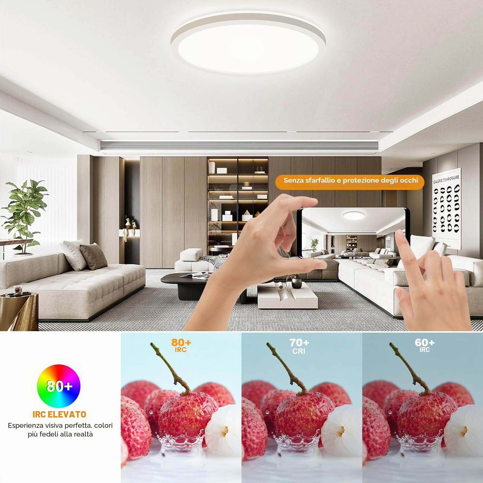LEZOE Plafoniera LED RGB dimmerabile con telecomando, lampada da soffitto LED 24W 2650LM che cambia colore con retroilluminazione RGB 3000K-6500K per soggiorno, cameretta, camera da letto φ30x2,5cm