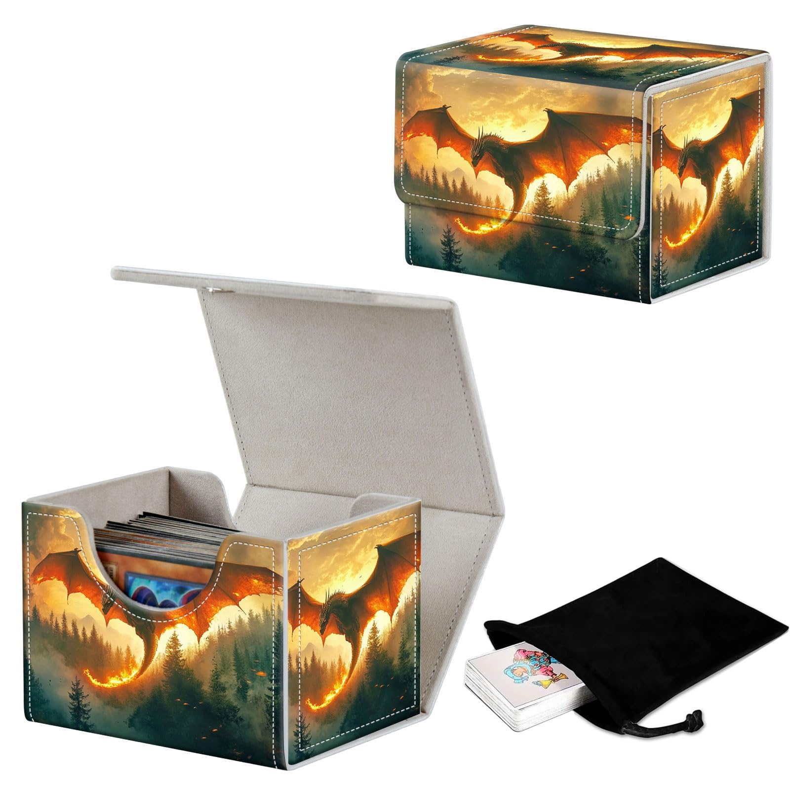 GYSYZJDH Stylish MTG Deck Box for 110+ Cards, Magnetic Commander Deck Case with Bonus Game Card Pouch, Durable Storage for TCG and Sleeved Magic Cards, Dragon Soaring Over