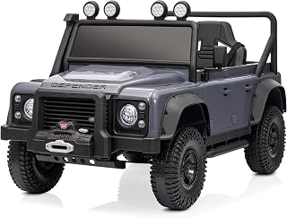 Licensed Land Rover Defender 110 SVX 12V Ride On Car for Kids Ages 3–8, Electric SUV Toy with Parent Remote Control, Bluetooth Music, LED Headlights, Off-Road Wheels, Grey