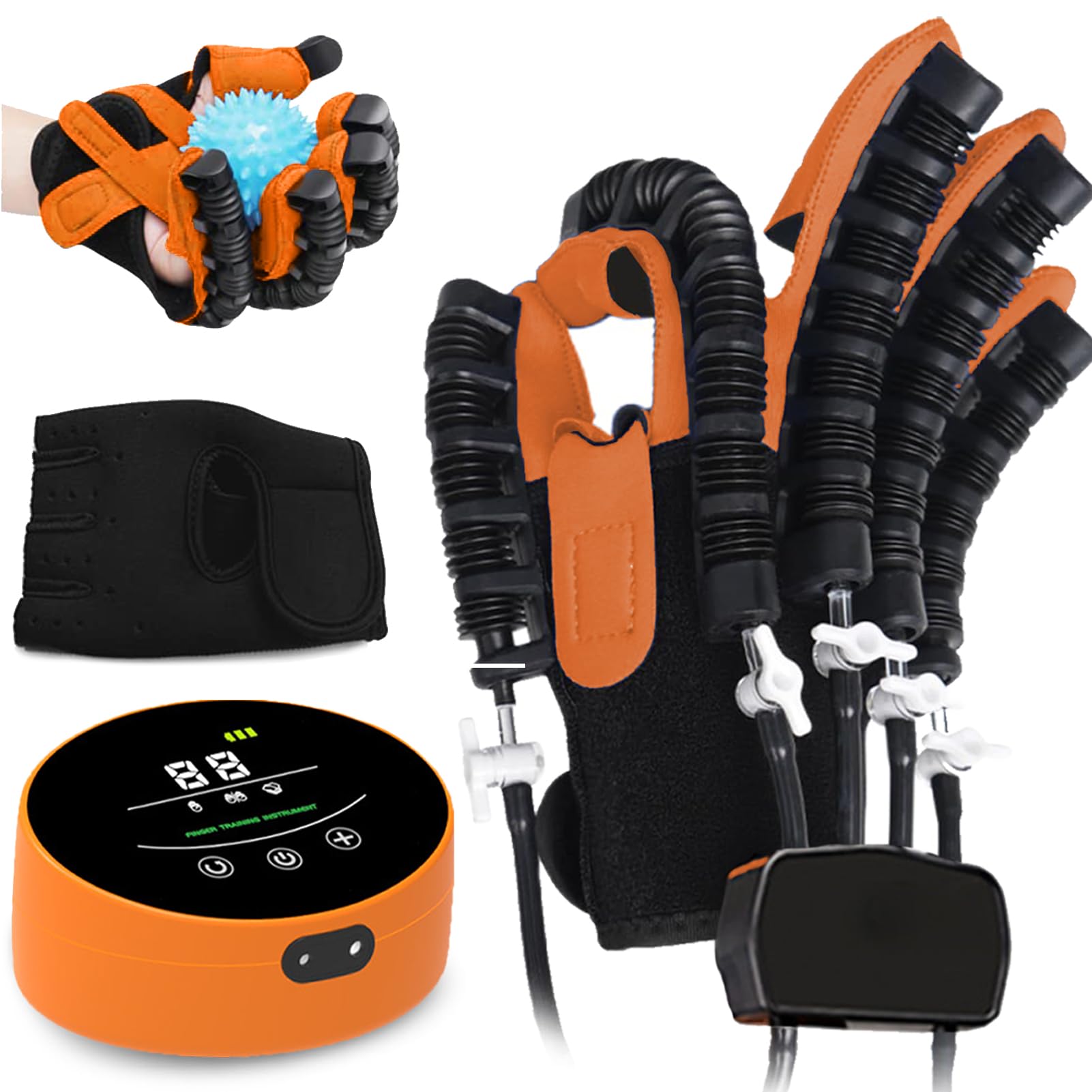 Hand Handtrainer Reha Roboter Handschuhe Physiotherapie Hände Schlaganfall Handschuh Hilfsmittel für Behinderte Griffkraft Hand Reha für Spasmen(A:Linke Hand B:Rechte Hand)(Size:B M,Color:Orange)