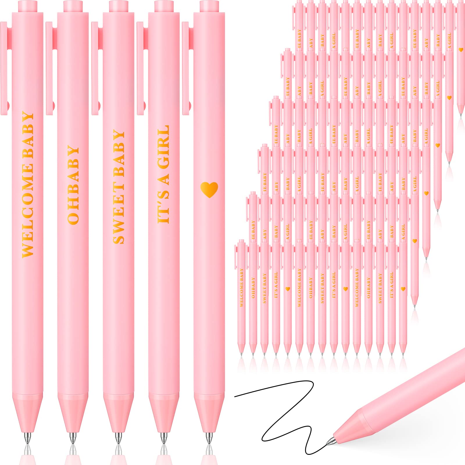 Lincia 100 Pcs Baby Shower Pens Retractable Ballpoint Pen with Black Ink Baby Shower Favors for Girls Party Games Decors Office School Teacher Student