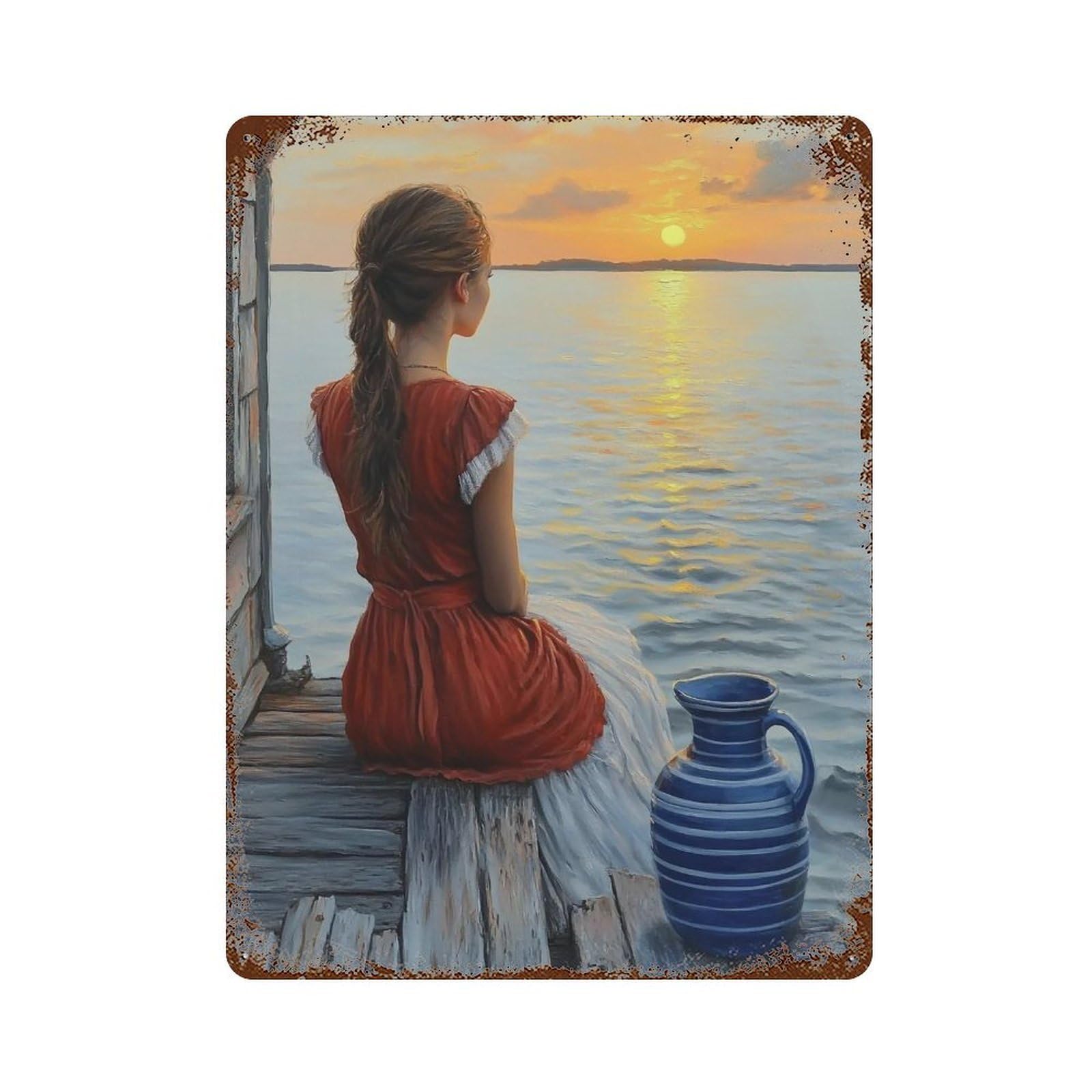 HDURYEYRYY Sunset Watcher by Sea Cabin 03 Wall Retro Iron Vintage Art Metal Tin Sign Poster Modern Home Cofffee Club Art Bar Shop Decor 40x30cm