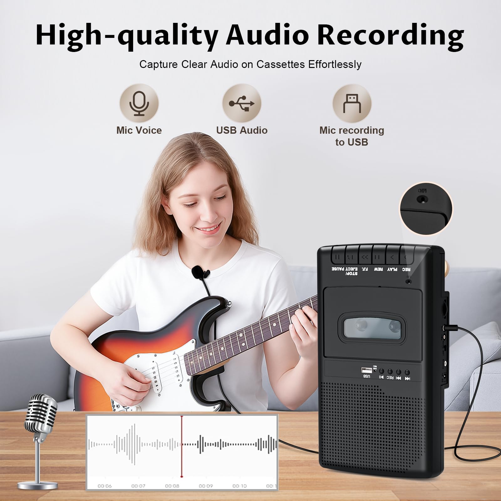 Lecteur de Cassettes Shoebox, Enregistreur Audio Portable | Conversion de Cassettes en USB Numérique | Lecteur de Cassettes USB avec Poignée Rétractable, Microphone indépendant et haut-parleur intégré