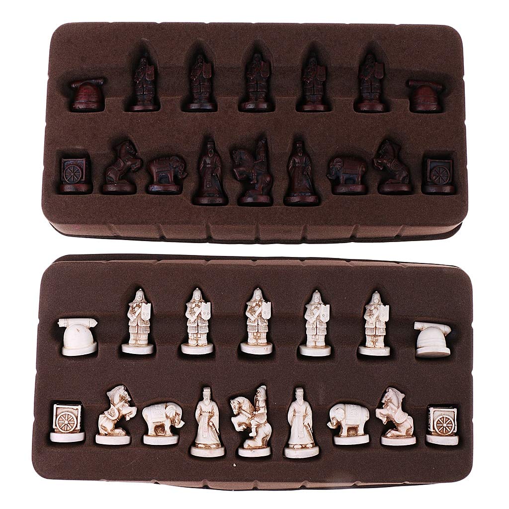 ZAW Schach Tragbare Vintage Chinesische traditionelle Schachharz-Terradotta-Armee-Ches-Stücke Handbild Sammlerstücke Geschenk Chess (Größe : A Set)