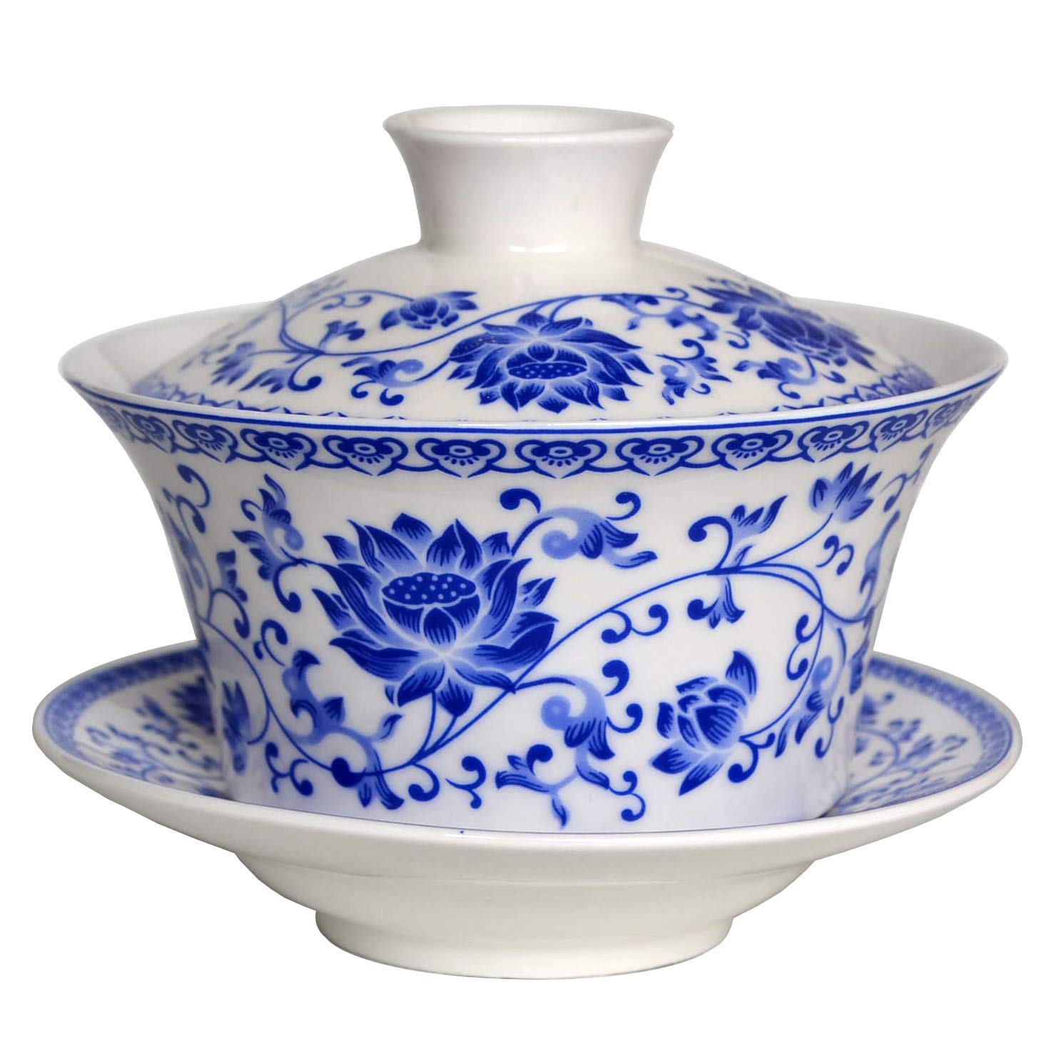 Gaiwan 150 ml niebiesko-biała porcelanowa filiżanka do herbaty Sancai zestaw spodków do herbaty lotos (200 ml lotosu)