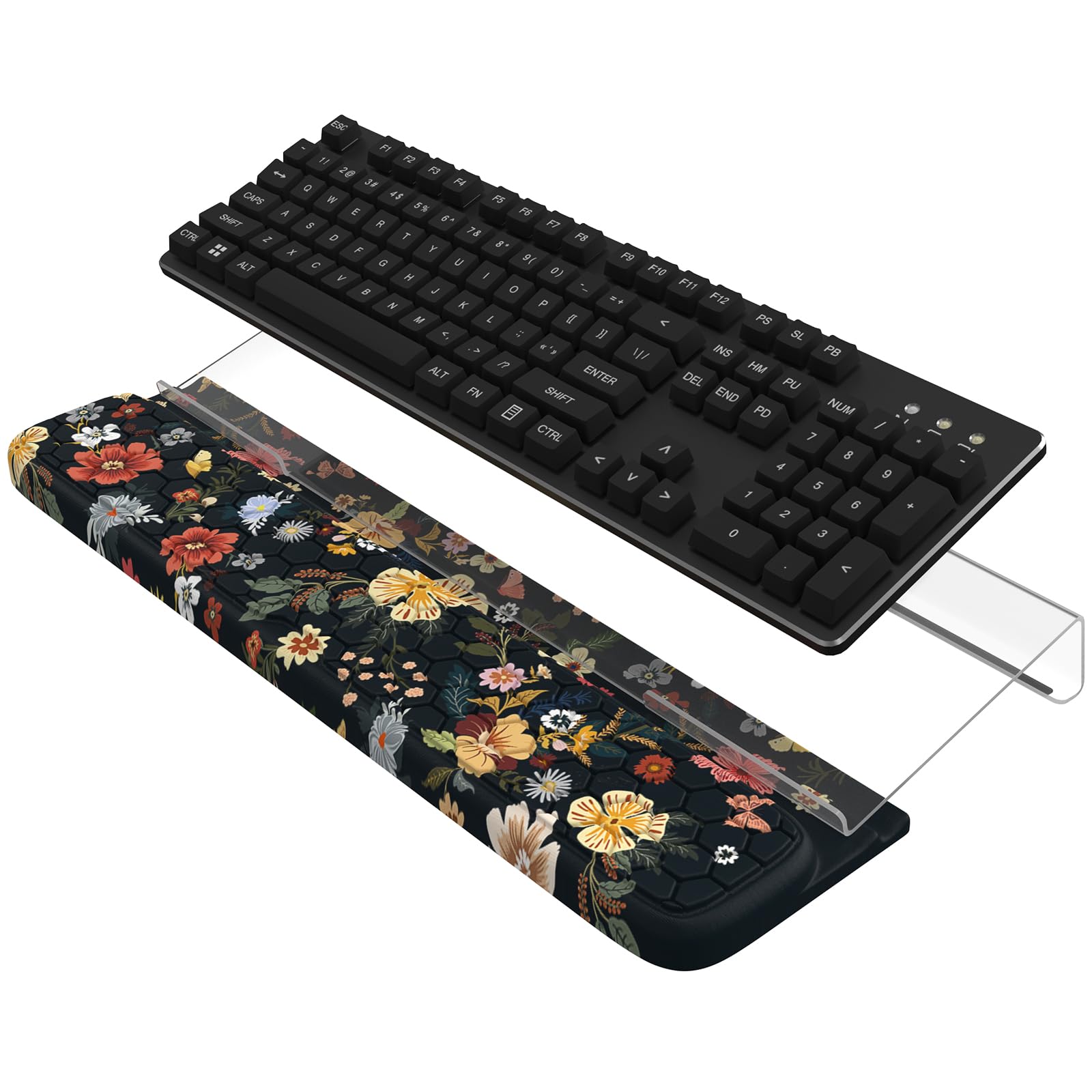 HAOCOO Wrist Rest with Computer Keyboard Stand, 3-Level Height Adjustment Keyboard Holder, Ergonomic Wrist Support for Typing, Non-Slip Keyboard Wrist Pad, Acrylic Keyboard Riser for Office Home