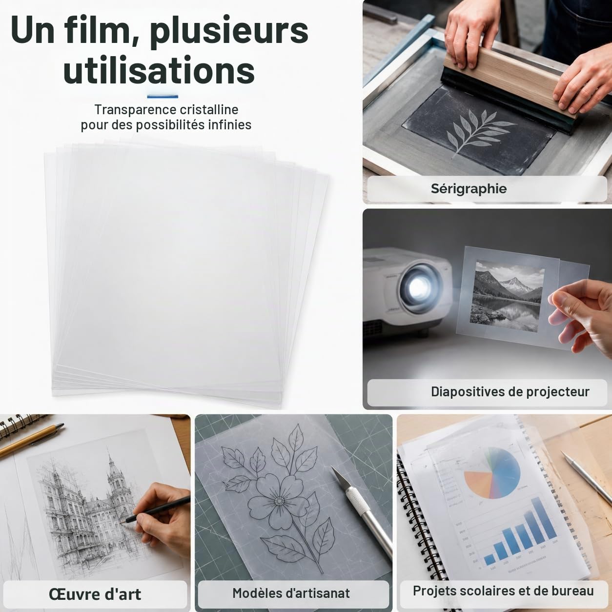 Lot de 50 feuilles transparentes A3 en acétate pour imprimante à jet d'encre, projecteur, imprimante laser, sérigraphies, 420 x 297 x 0,1 mm