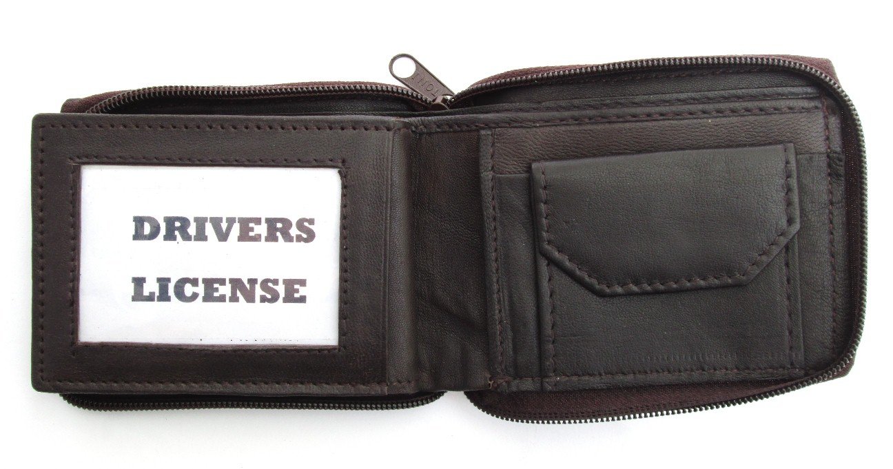 Dangerous Threads Mens Brown Leather Wallet Lamb Zippered Bifold 782b