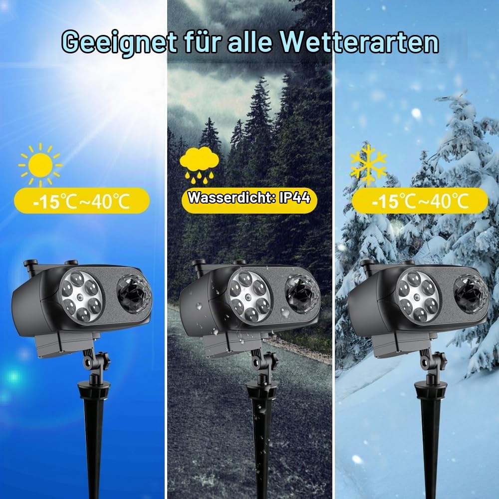 OBEST LED Projektor Weihnachten, 2-in-1 Außen&Innen Wasserdichte Halloween Projektor, Schneeflocken Projektionslampe mit 10 Folien 80 Muster 10 Welleneffekt für Weihnacht Allerheiligen Party Fest