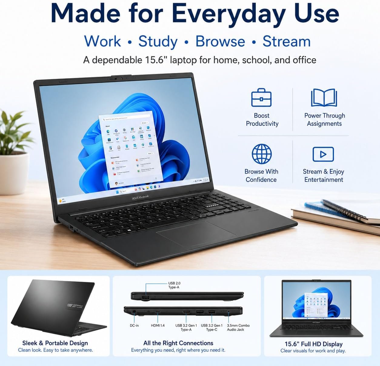 ASUS 15.6" FHD Laptop • AMD Ryzen 5 7520U • 8GB RAM • 512GB PCIe SSD • Wi-Fi 6 • Windows 11 • HDMI • Copilot AI image 2