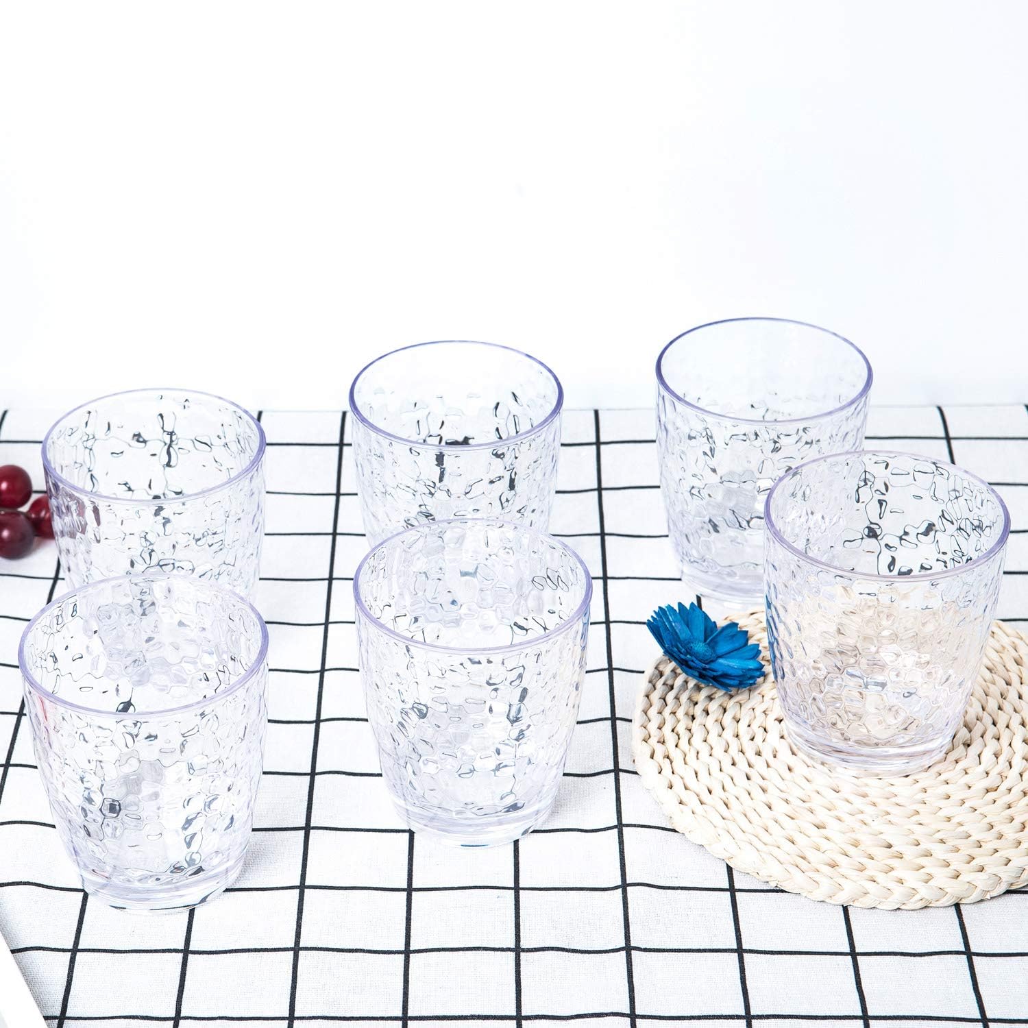 yongzhenlite Set of 6 Hammered Style 15-ounce/430ml Acrylic Glasses Plastic Tumbler,BPA Free,Dishwasher Safe (Clear Color) - Image 5