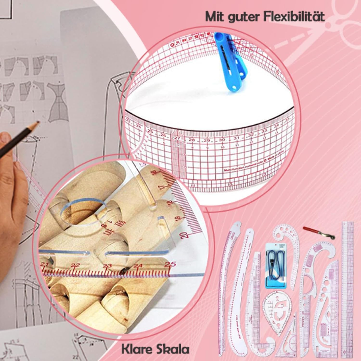 Generic Set di righelli per sarti, Designer, 11 Pezzi, RULER, ABS, Modern, 60 cm