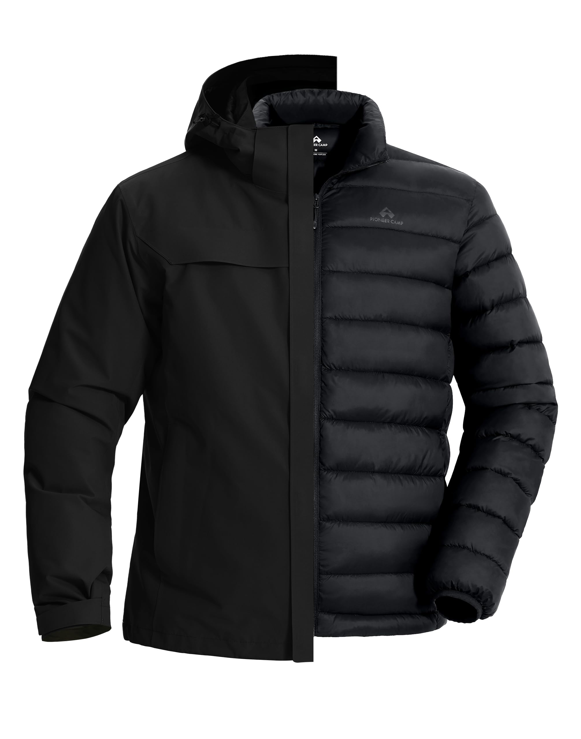 Pioneer Camp Giacca da sci 3 in 1 da uomo, con fodera in piuma, impermeabile e antivento, calda giacca da snowboard con cappuccio regolabile