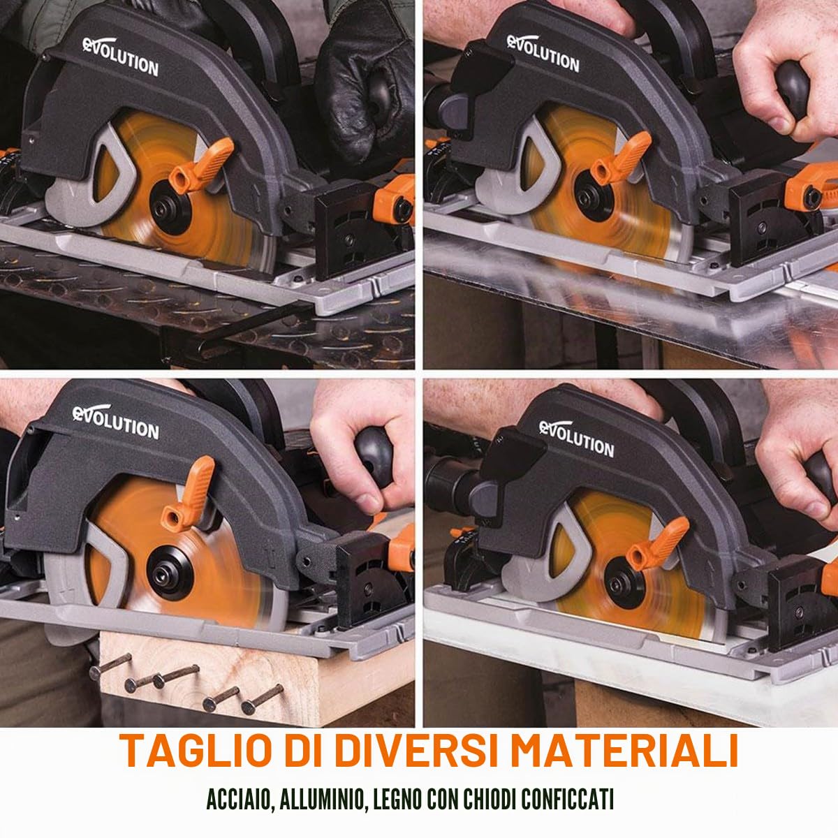 Evolution Power Tools - R185CCSX+ Sega Circolare Multi-Materiale 185 mm Compatibile con Binario Guida (Pacchetto Plus con Custodia da Trasporto), 230 V
