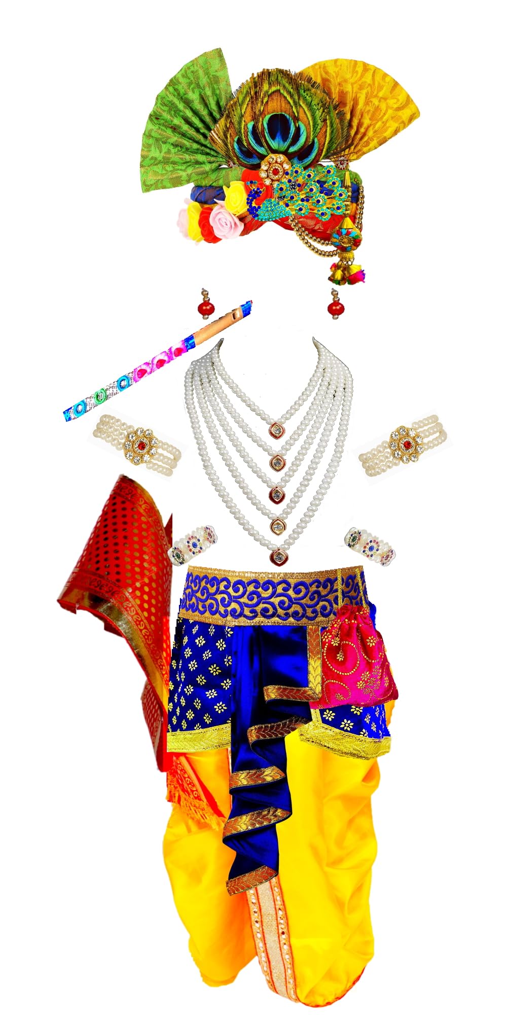 Urban Elegance Krishna dress for Kids, krishna dress for baby boy, krishna costume for baby boy for Janmashtami Maharaja Haar (3 months- 8 Years) Yellow,Red& Blue Color-image-34