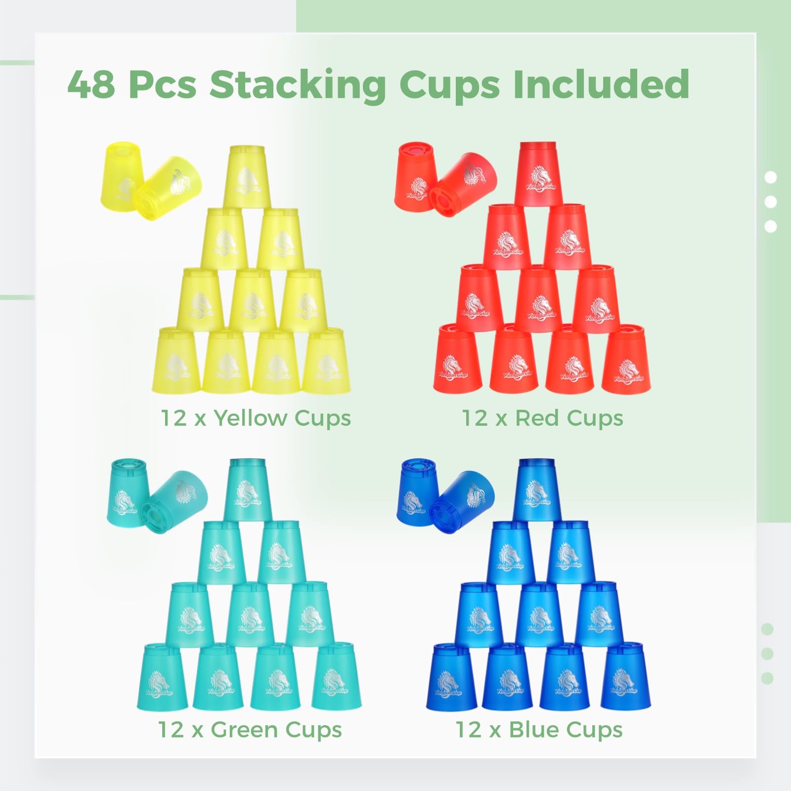 Speed Stacking Cup Set, 48 Stück, Kunststoff-Stapelbecher für Wettkampf- und Trainingsspiele, Mehrfarbig