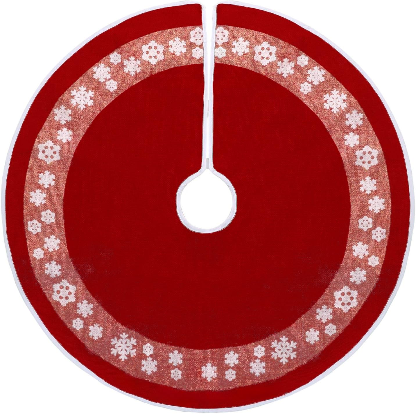HOHOTIME Christmas Tree Skirt, 30 in Red Burlap Tree Skirt with Snowflakes and Gold Glitter Circles, Home Decor for Christmas Tree, Indoor Christmas Holiday Decorations