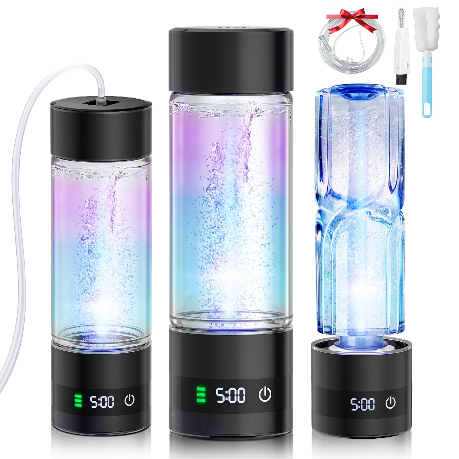 Novità Bottiglia d'acqua idrogeno con display digitale, concentrazione 5000 PPB H2 & tecnologia SPE di 2a generazione, acqua ricca di idrogeno in 5 minuti, 450 ml (nero)