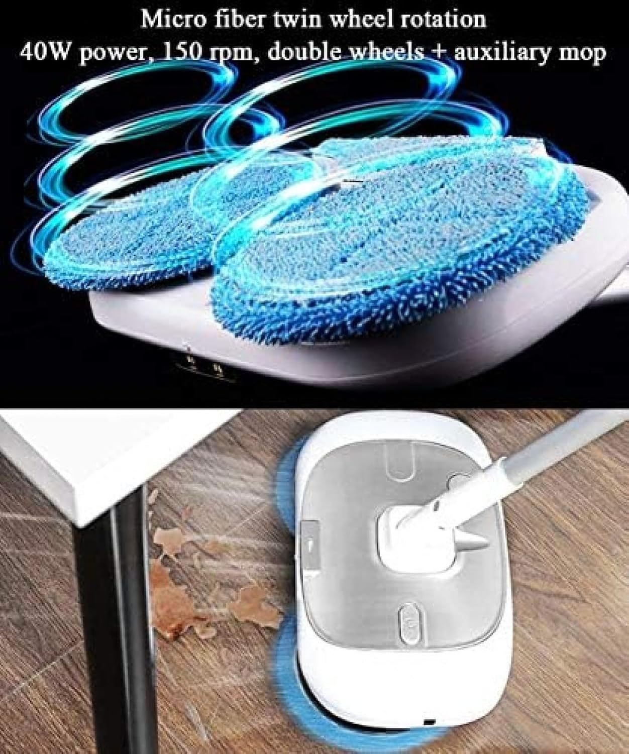 Laveuse de sol sans fil à brosse rotative 2 en 1 avec vaporisateur, pour