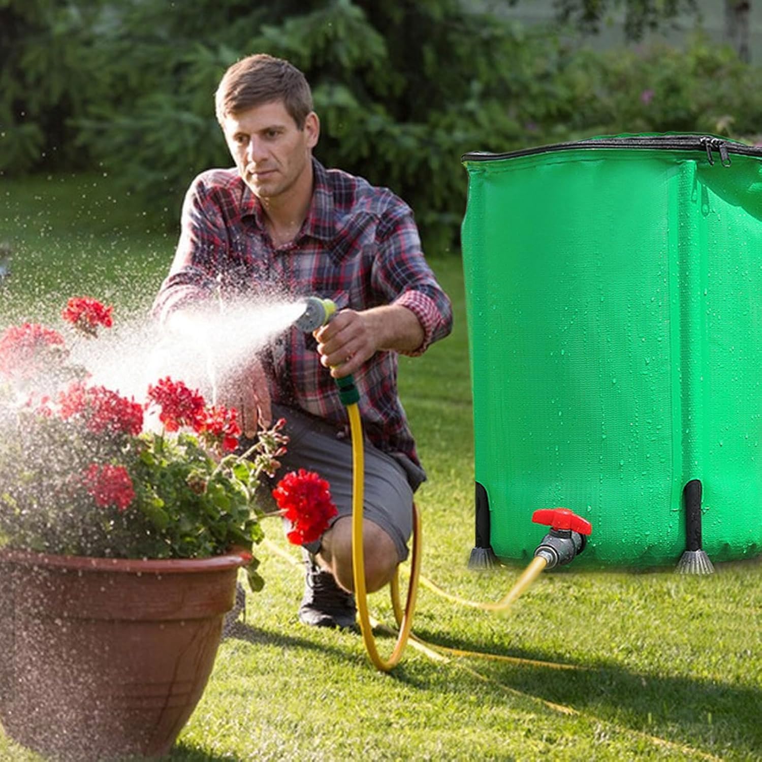 Depósito plegable de recogida de agua con barril de lluvia, sistema de almacenamiento portátil de PVC de 50-1000 L con parte superior de malla para necesidades de riego de césped, jardín y granja