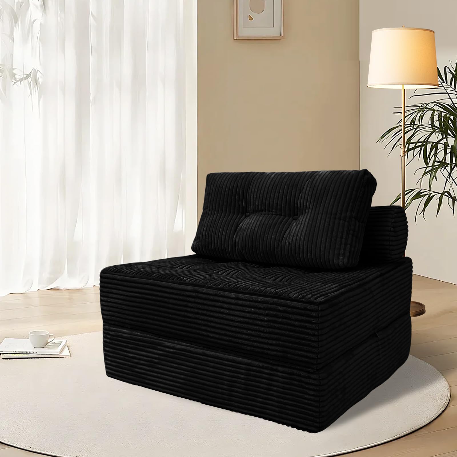 Sectional Cloud Couch, Folding Sofa Bed with Pillow, Fold Out Sleeper Chair | Memory Foam Convertible Futon Chair Floor Couch, Boneless Chaise Lounge for Living Room, Bedroom, Black