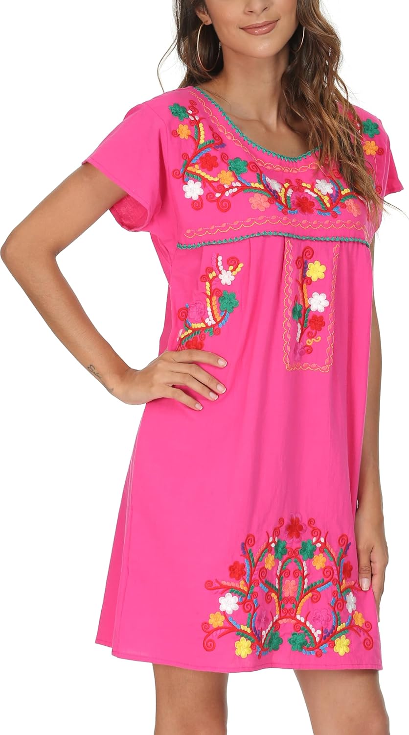 YZXDORWJ Women Mexican Embroidered Dress Short Sleeve - Image 9