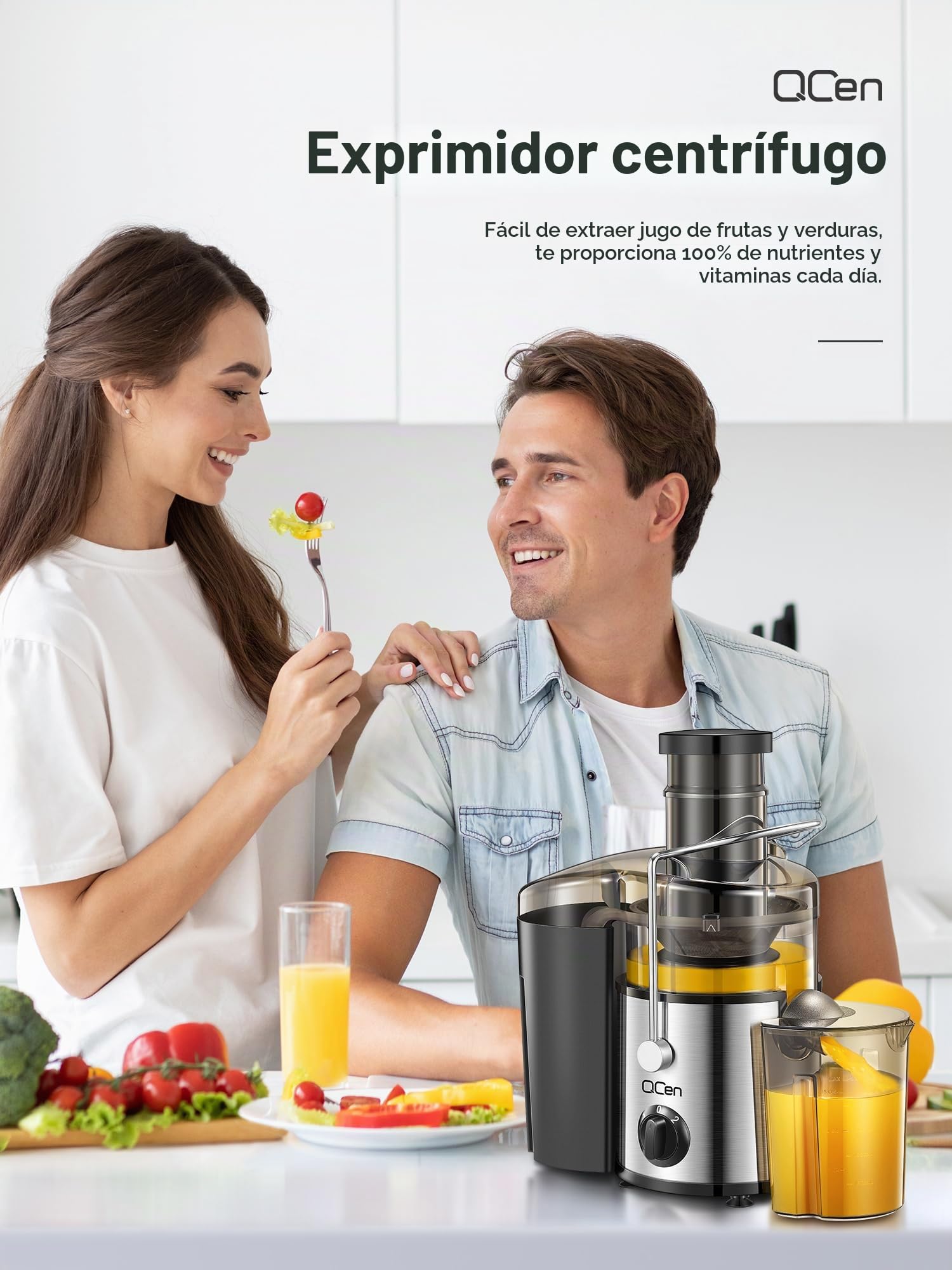 Extractor de Zumos Centrífugo de 500W con Boca Ancha de 3 Pulgadas, Fácil de Limpiar, Acero Inoxidable, Sin BPA, Ideal para Frutas y Verduras