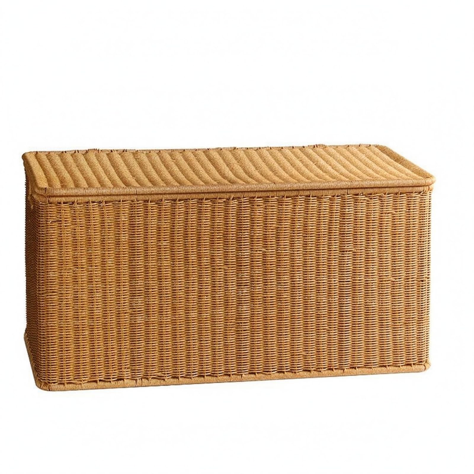 Baúl de Almacenamiento Grande Rattan Imitación Organizador Arcón con Tapa Contenedor con Asas Diseño Tejido y Marco Firme Adecuado para Salón, Marrón Claro, 79.5X40X38.5/40CM