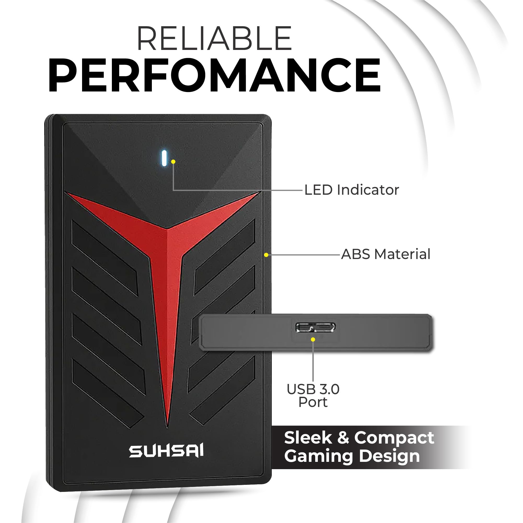 Storite SUHSAI Externe Festplatte 1TB, USB 3.0 Tragbare HDD 2,5 Zoll, Datensicherung und Speicher für Gaming, Laptop, PC, Mac, Desktop, Plug-and-Play, Schwarz