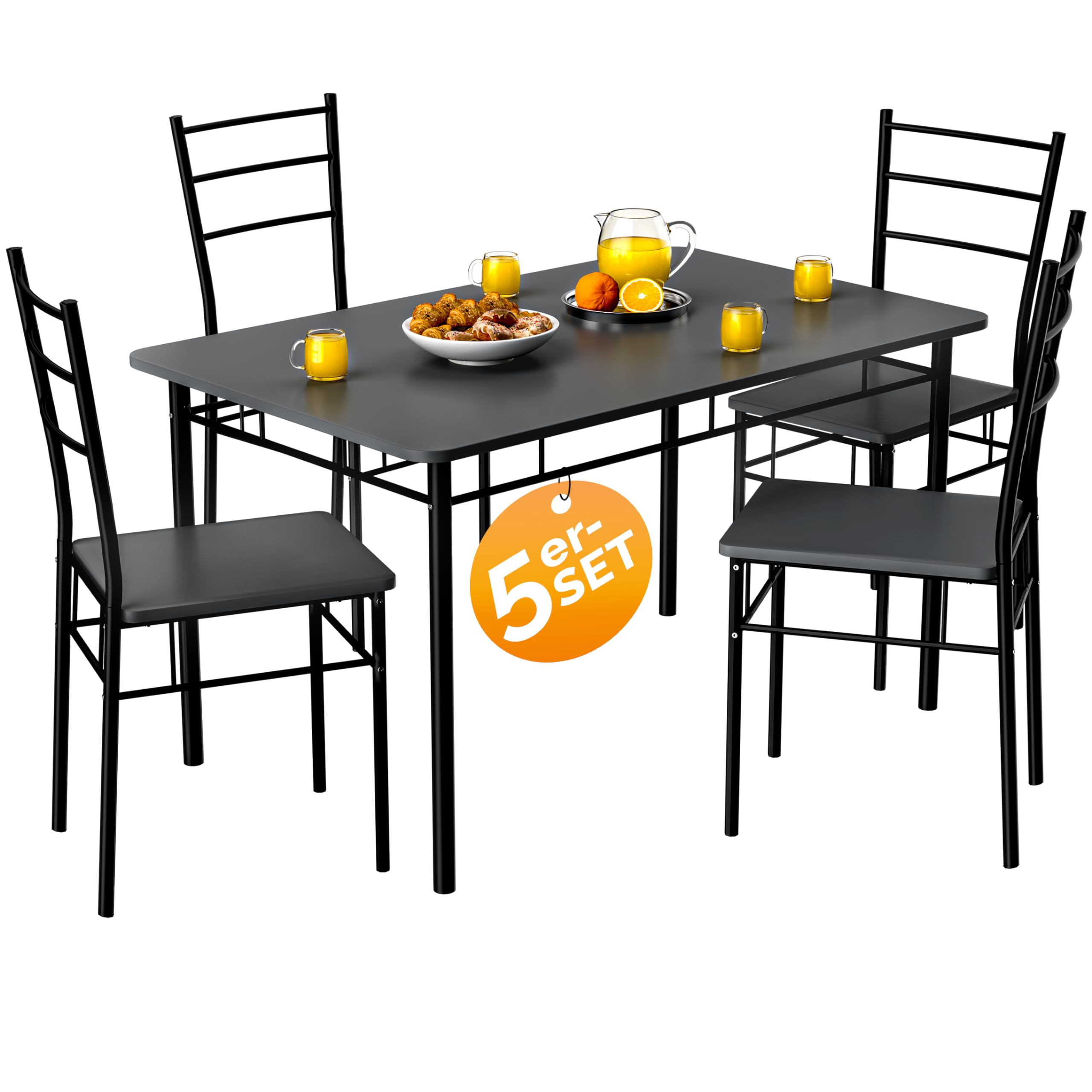 CASARIA® Mesa de Comedor con 4 Sillas Set 5 Pzs. Completo Madera Muebles Cocina Leo 110x68cm Tipo Industrial
