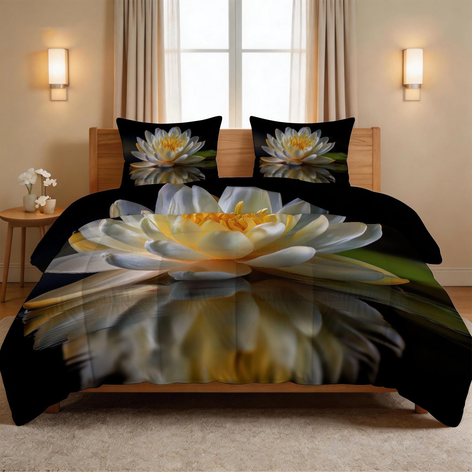 Piumino 135 x 200 cm, 4 stagioni, superficie dell'acqua di loto, petali, caldo, delicato sulla pelle, per tutto l'anno, 135 x 200 cm, per fotografia, senza rivestimento, lavabile, con 2 federe