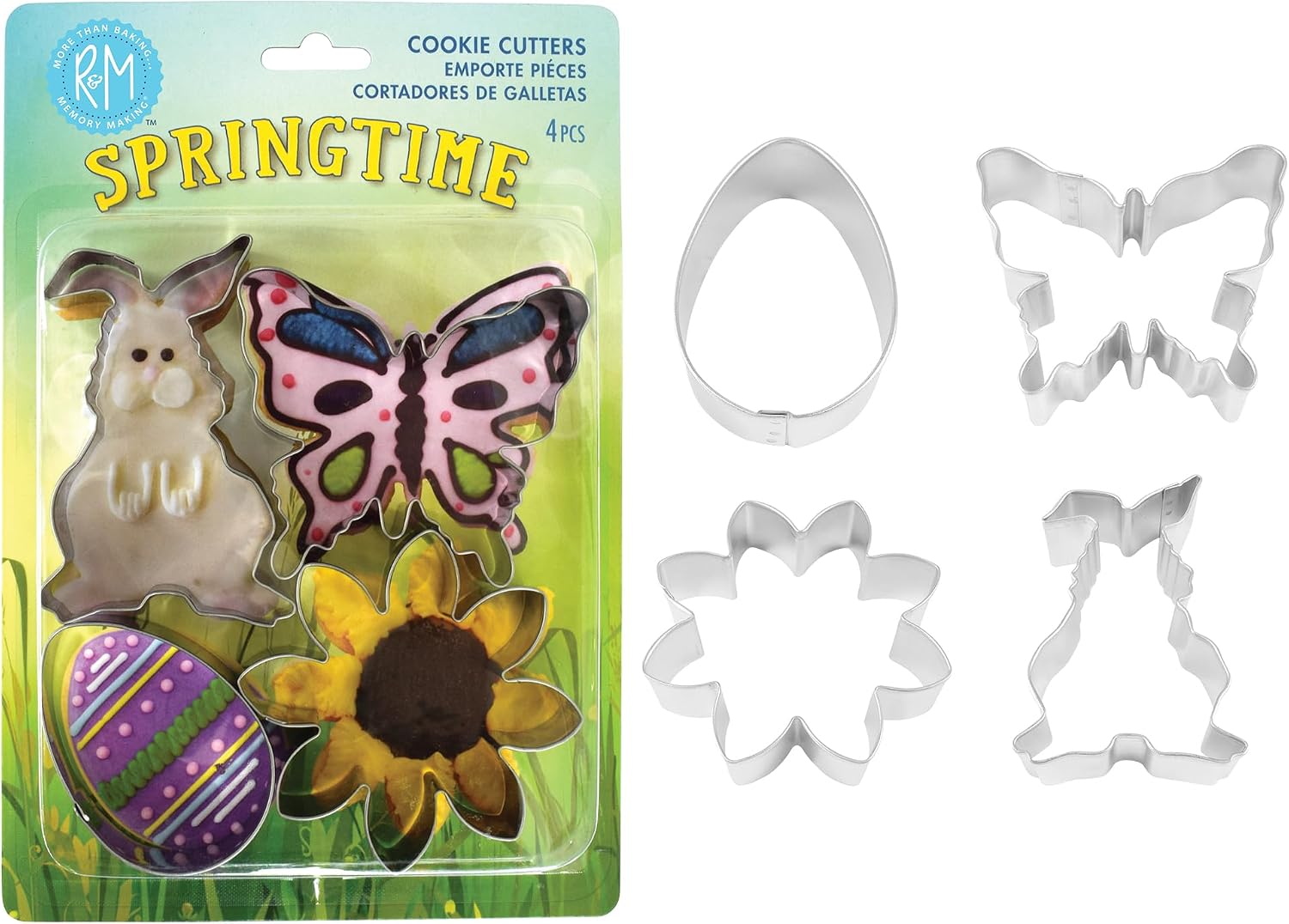 R&M International Spring Set Carded Cookie Cutter, 4 Pieces Medium Silver