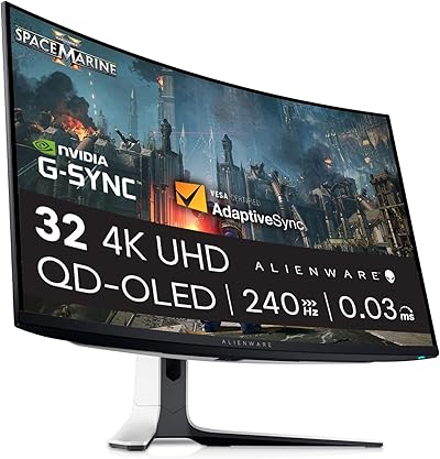 Alienware AW3225QF 32 pollici 4K UHD 3840x2160 1700R Monitor Gaming Curvo, 240Hz, QD OLED, 0.03ms, NVIDIA G-SYNC Compatible, HDR, Dolby Vision, USB-C, DisplayPort, 2x HDMI, 4x USB