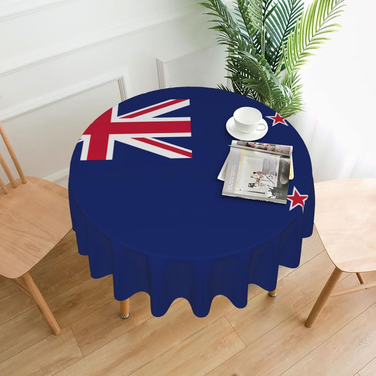 New Zealand Flag Print Wrinkle Free Dining Table Cover for Birthday Party Farmhouse Tablecloths Up to 60 x 60 Inches