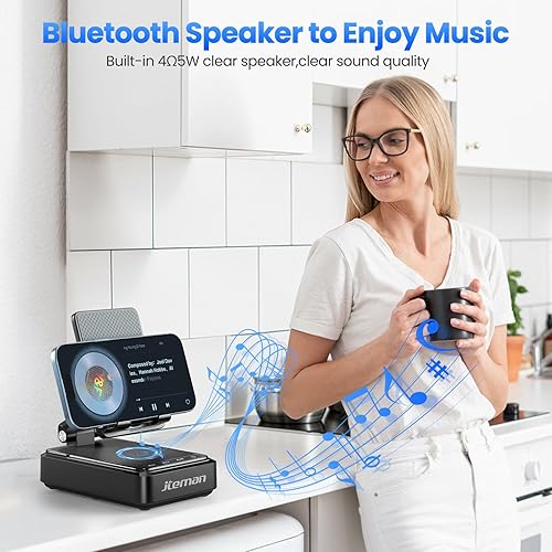 Miniatura 3 de Jteman Soporte para teléfono celular con altavoz Bluetooth y cargador inalámbrico, estación de carga de escritorio para iPhone, regalo de cumpleaños