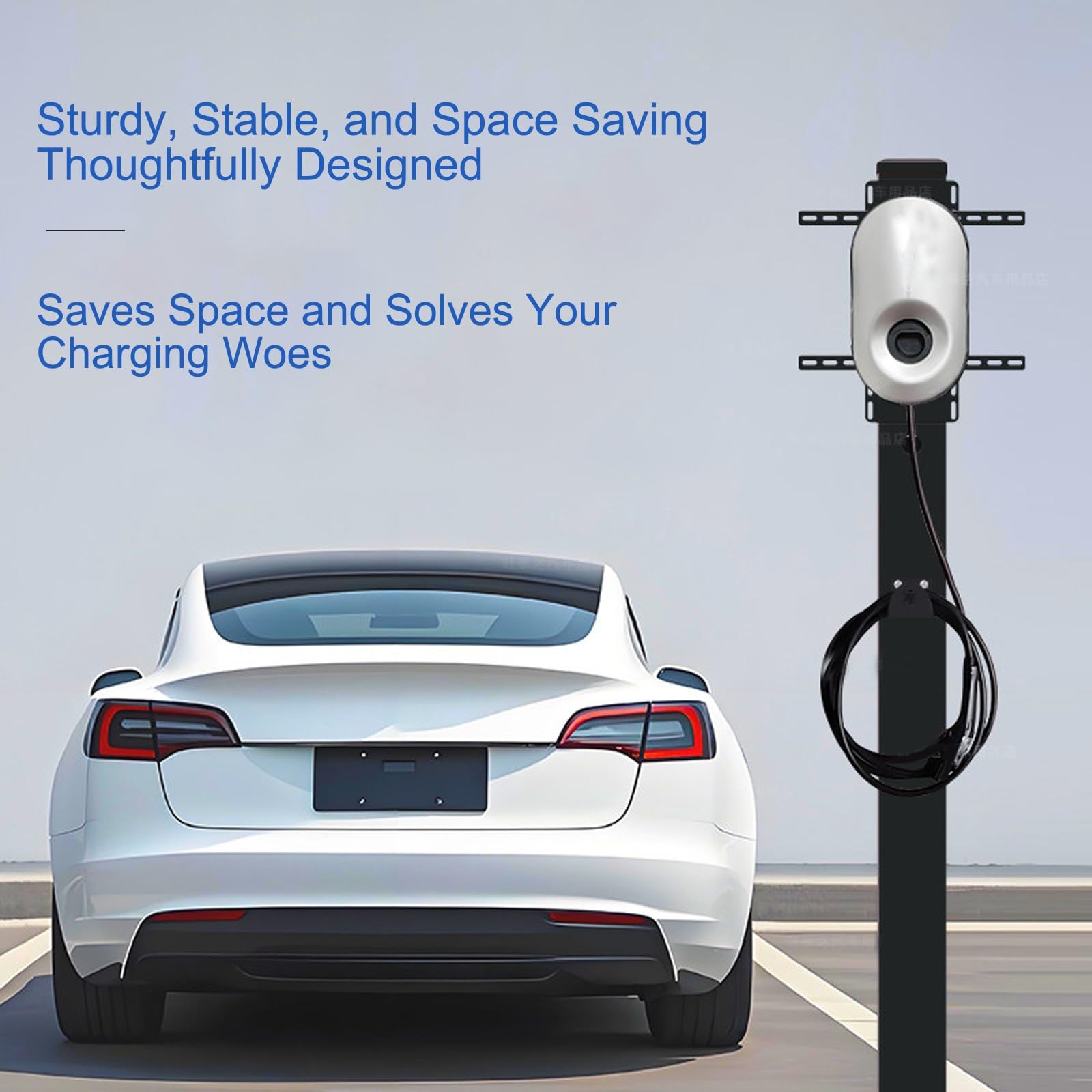 Kompakte EV-Ladestation, Ständer, Edelstahl, EV-Ladestation, Standfuß, kompakte Stellfläche, geeignet für den Innen- und Außenbereich (schwarz)