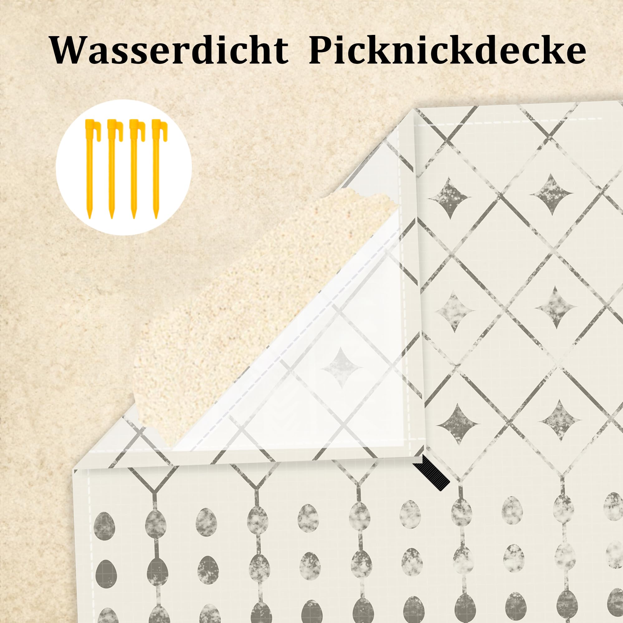 Jopee 280 x 300cm Stranddecke Sandfrei, Wasserdicht Picknickdecke für 4-8 Personen, Leicht und Tragbar Strandmatte mit 4 Heringen und 4 Ecktaschen, Outdoor Decke für Wandern, Reisen, Camping - Beige