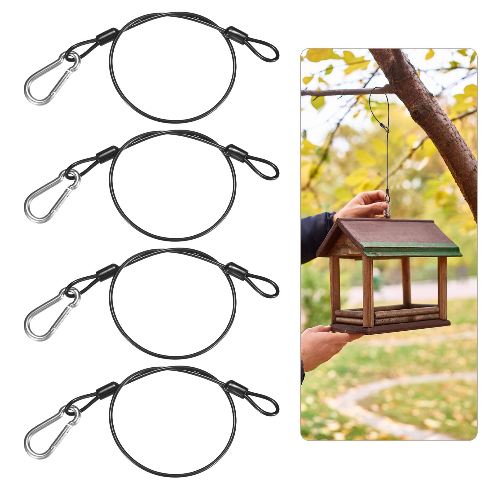 M METERXITY 4-Pack Bird Feeder Hanger with Snap Clip, 45cm(18 in) 304 Stainless Steel Cable Chain Wire for Hanging Bird Feeders/Baths/Planters/Baskets/Tree/Lanterns/Yard Decor, [Black]