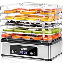 YASHE Essiccatore Alimentare, Essiccatore con 5 Vassoi in Acciaio Inox, 400W, Timer e Temperatura Regolabili per Carne Secca, Erbe, Frutta e Snack per Cani