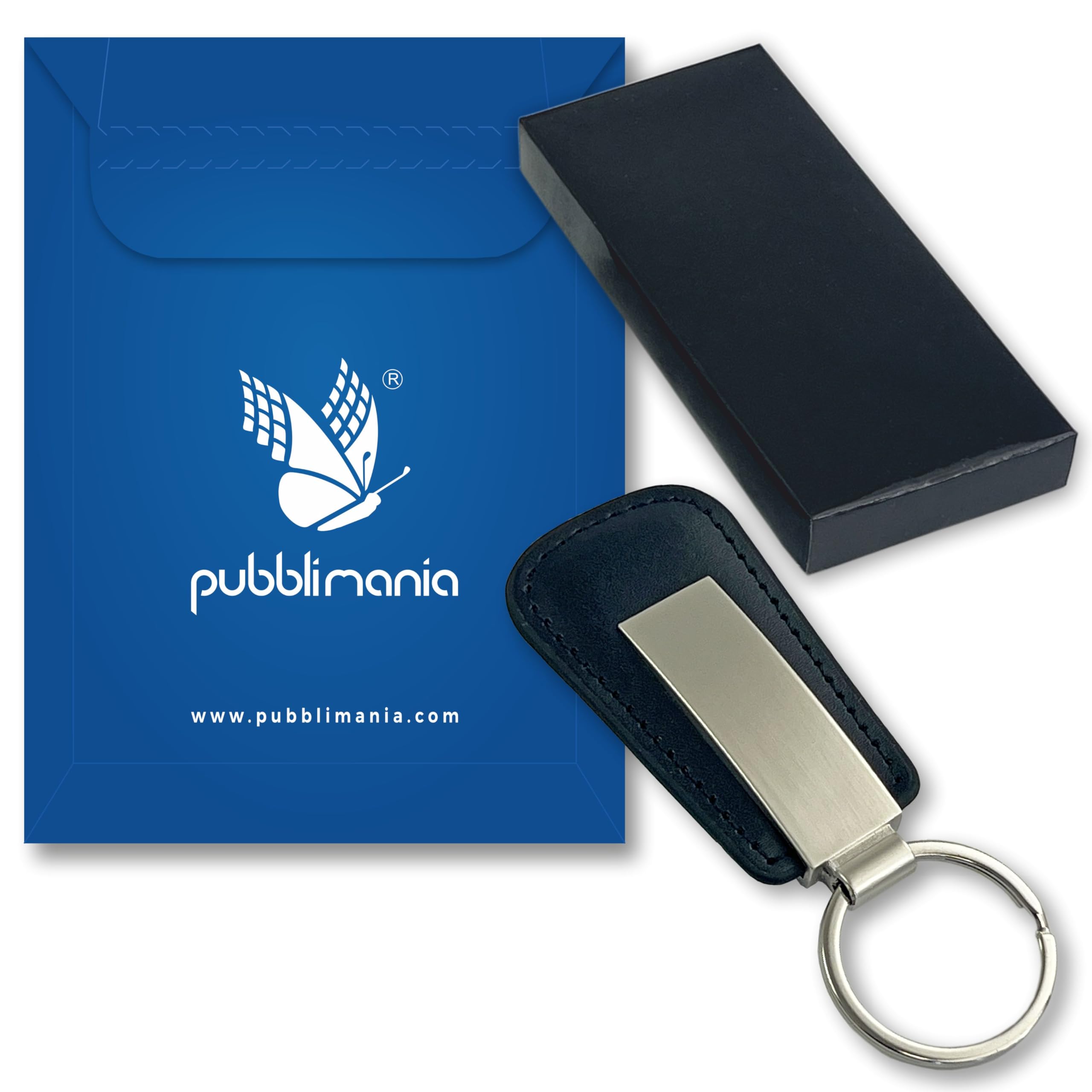 pubblimania Portachiavi in ecopelle elegante con anello. Utile per le chiavi di casa, auto, moto, scooter, cancello. Leggero e molto resistente