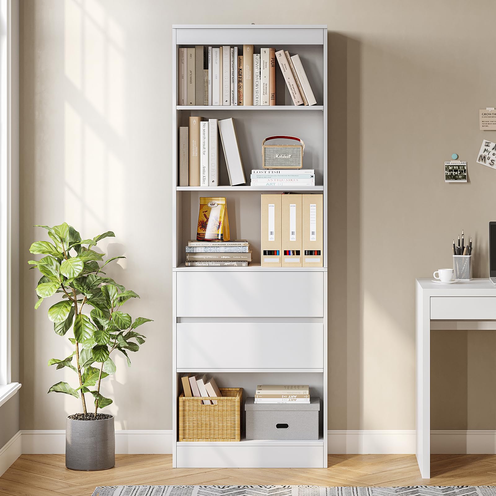 Estantería con Compartimento Abierto de Madera para Cocina Multiusos para Baño, Estantería Alta para Baño con Estantes Ajustables para Salón, Dormitorio